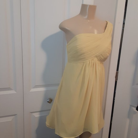 Bill Levkoff  Butter or Canary Yellow Chiffon One Shoulder Faux Wrap Sho… - Picture 8 of 16